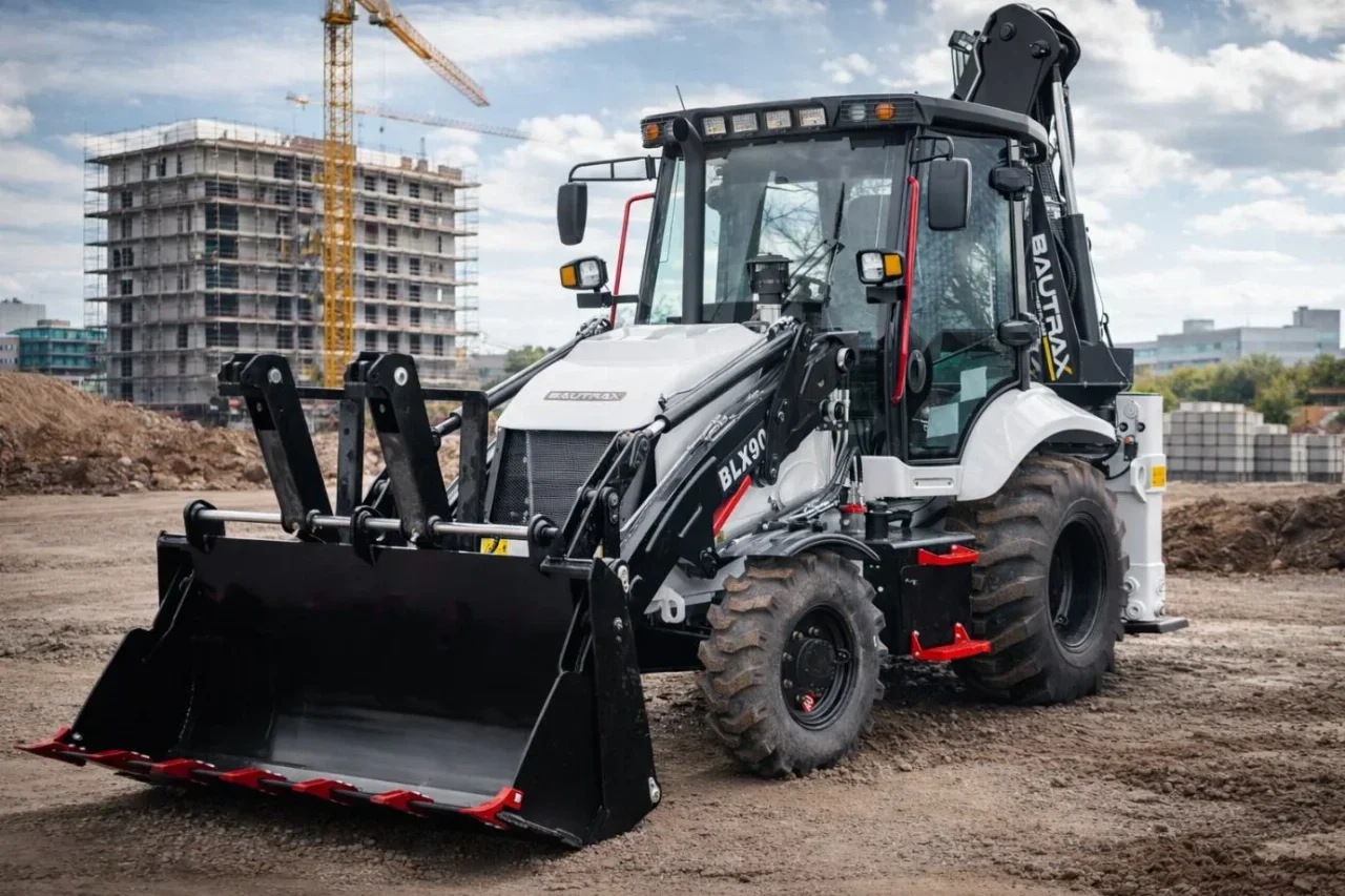 BAUTRAX BLX90 backhoe loader on building site.