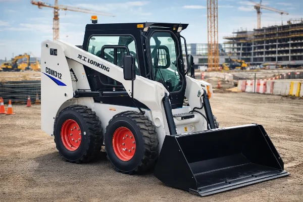 CDM312 mini skid steer loader on a construction site for compact material handling.