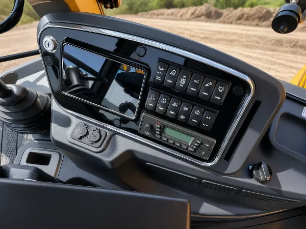 Lonking 83C backhoe loader - cabin controls detail.