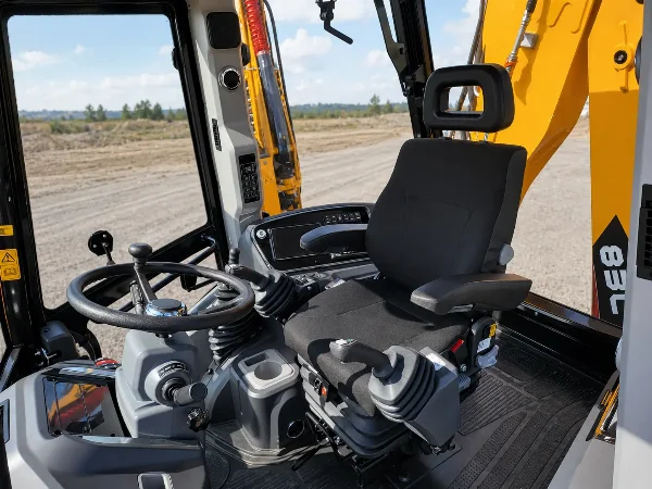 Lonking 83C backhoe loader - cabin interior.