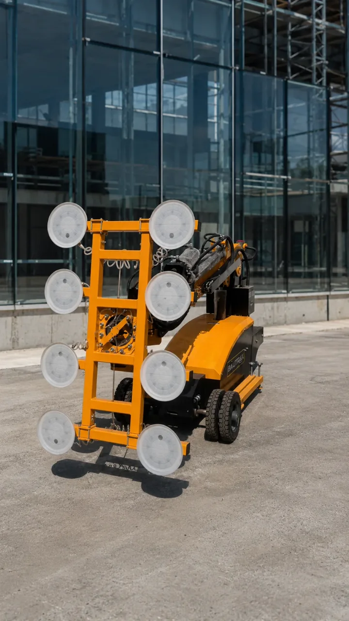 BAUTRAX VROB800 vacuum glass robot with suction-pad frame for glass panel installation.