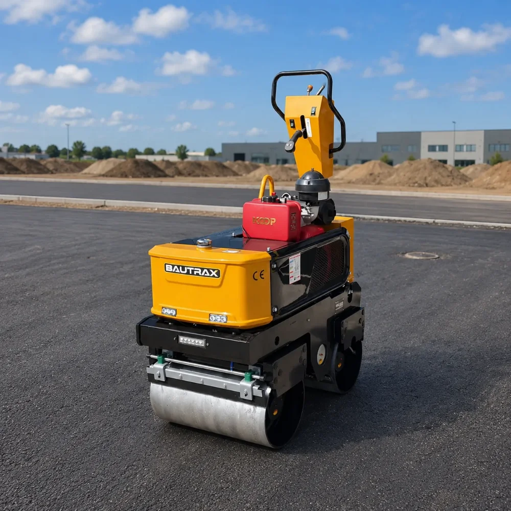 Front-left compact view of the WBR08 for small asphalt repair and paving work.