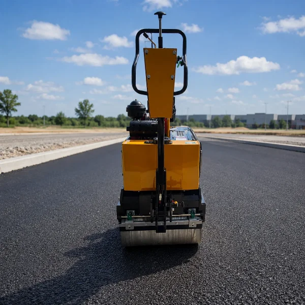 Centered rear view of the WBR08 double drum roller on a clean asphalt lane.