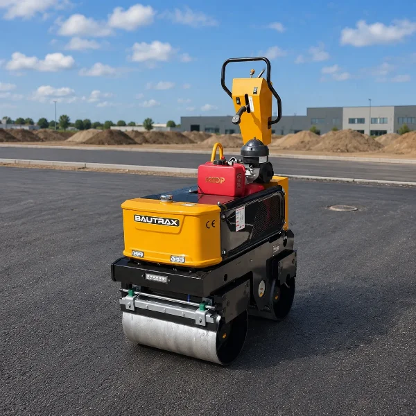 Front-left compact view of the WBR08 for small asphalt repair and paving work.
