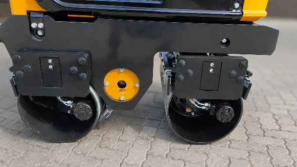 Double drum and undercarriage detail for inspecting compaction contact points.