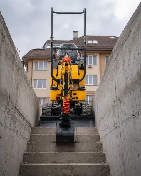 CDM6010 в тесен достъп към сутерен за изкопни дейности в ограничено пространство.