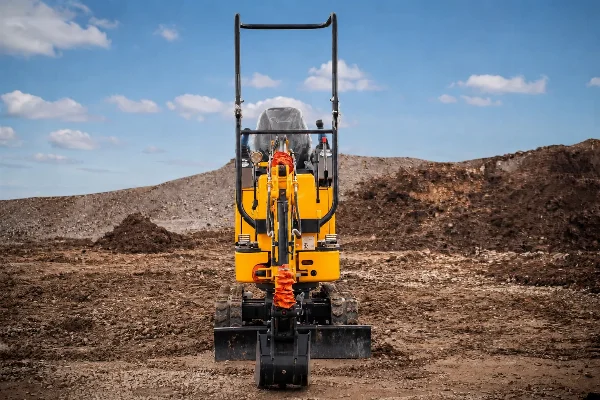 Преден изглед на CDM6010 с ножово рамо за нивелиране и обратно засипване.