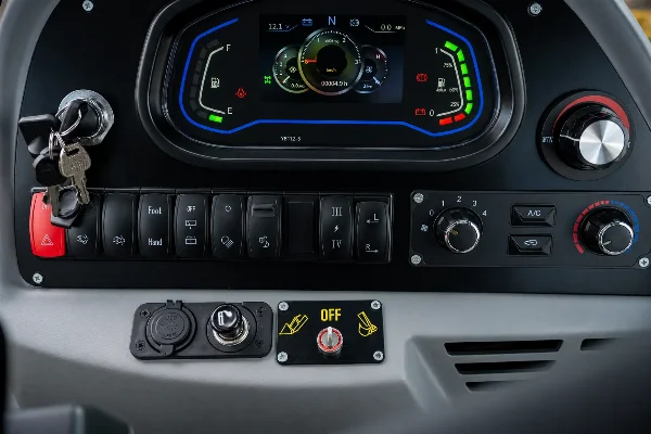 Lonking CDM6035 mini excavator - dashboard controls.